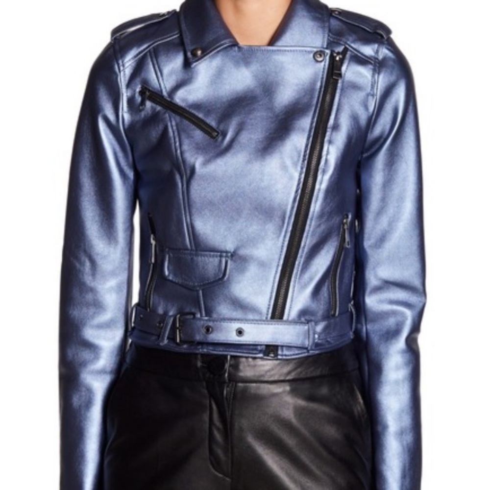 Metallic Blue Faux Leather Moro Jacket romeo - Picture 3 of 4